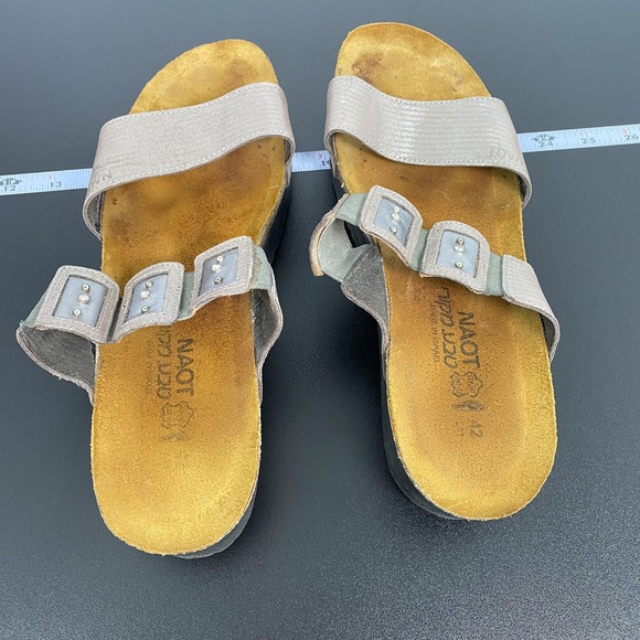 Naot Sandals Womens Size 11 Gray Slide Wedge Leather Studded Rhinestone Comfort - Picture 10 of 14